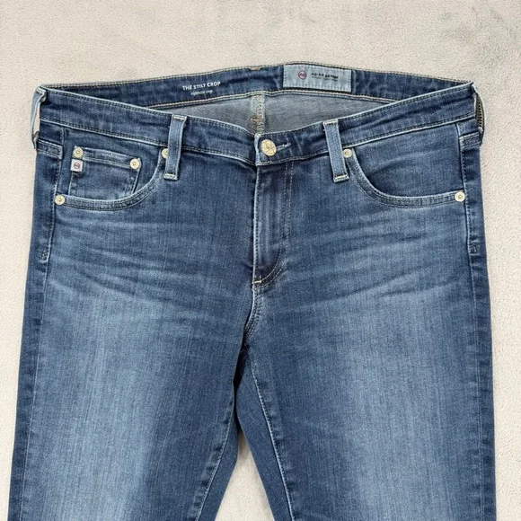 AG Adriano Goldschmied The Stilt Crop Cigarette Jeans Raw Hem Blue Size 30 - Picture 3 of 13